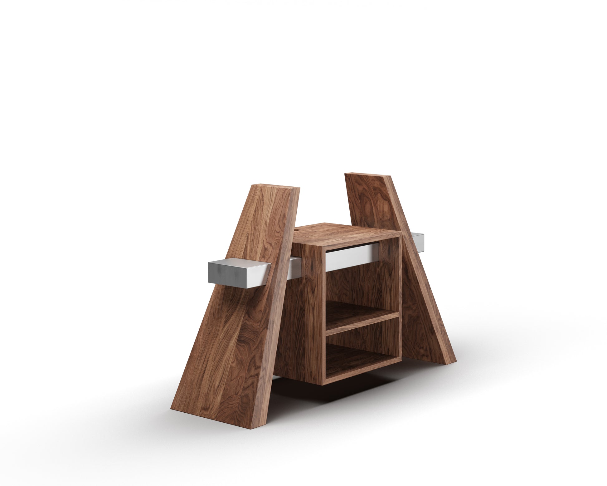 Stylish Audio /RACK/ made from wood and stainless steel, featuring adjustable shelves for LP storage.