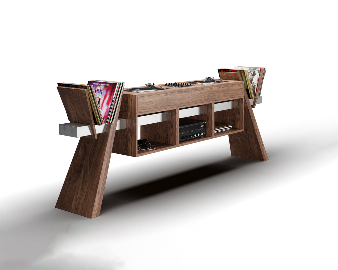 Booth RACK Custom DJ Stand With Vinyl Storage combining style and functionality for your equipment needs.