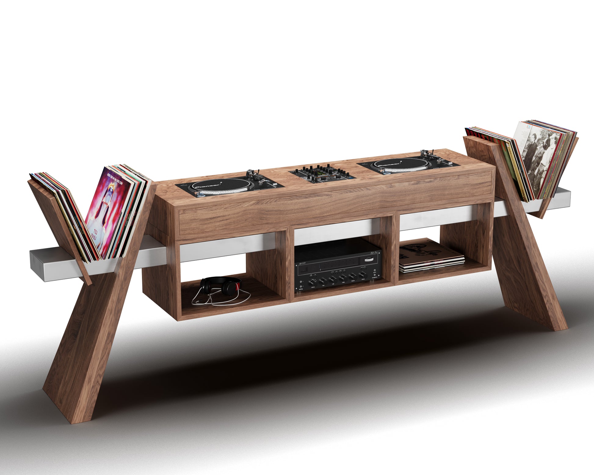 Booth RACK Custom DJ Stand With Vinyl Storage combining style and functionality for your equipment needs.