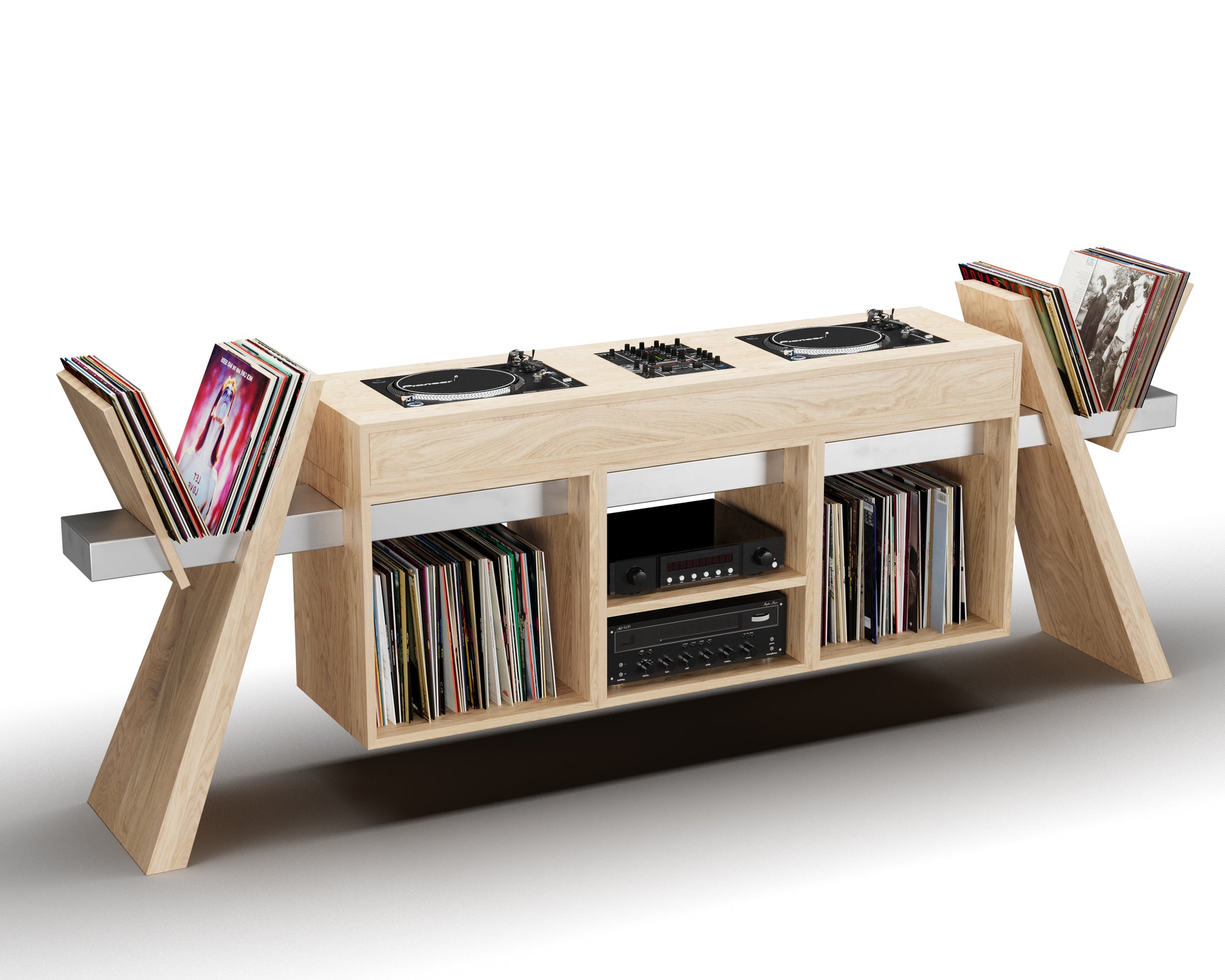 Booth RACK Custom DJ Stand With Vinyl Storage combining style and functionality for your equipment needs.