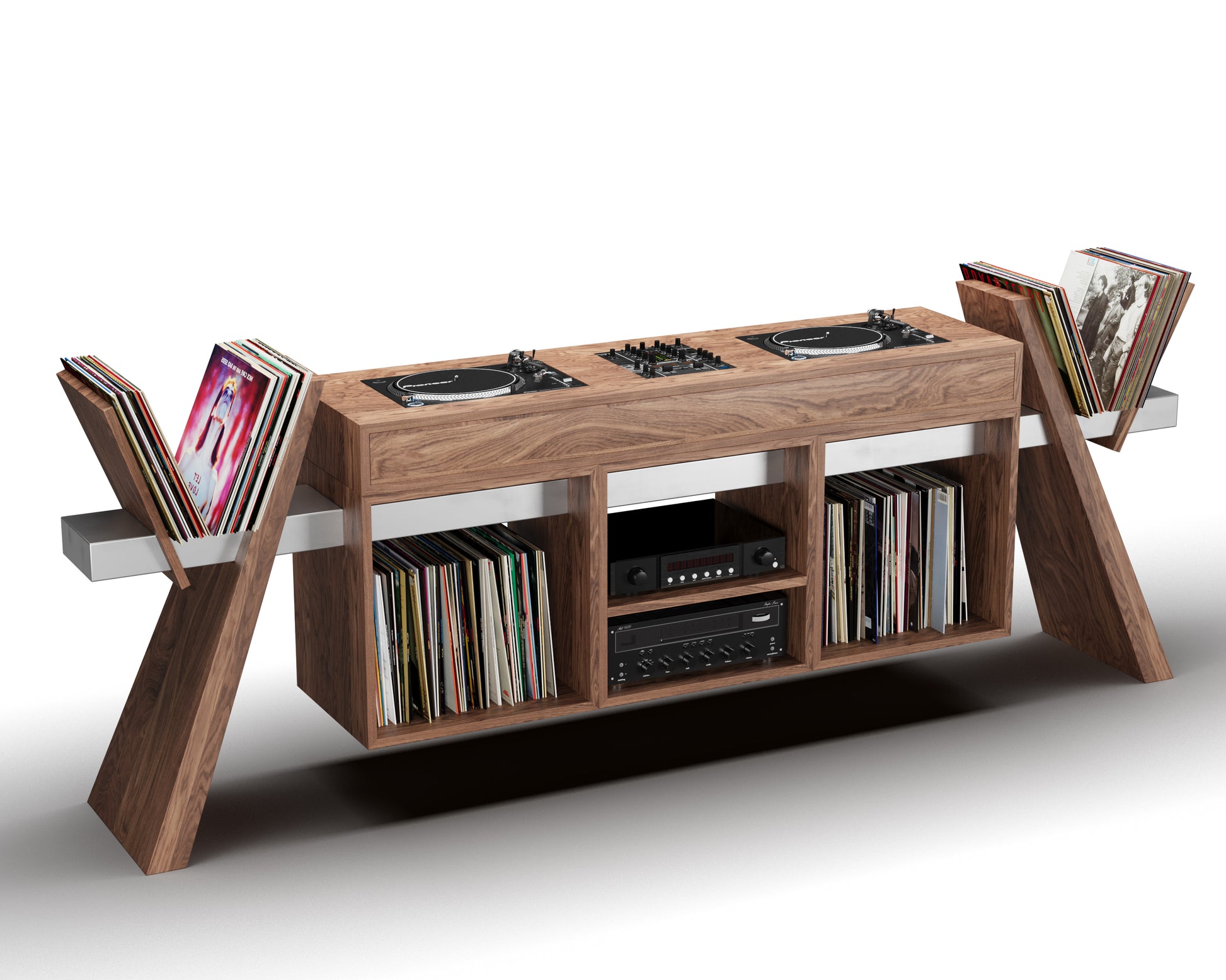 Booth RACK Custom DJ Stand With Vinyl Storage combining style and functionality for your equipment needs.