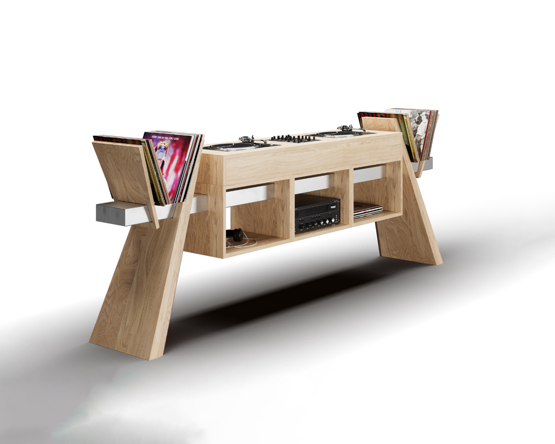 Booth RACK Custom DJ Stand With Vinyl Storage combining style and functionality for your equipment needs.